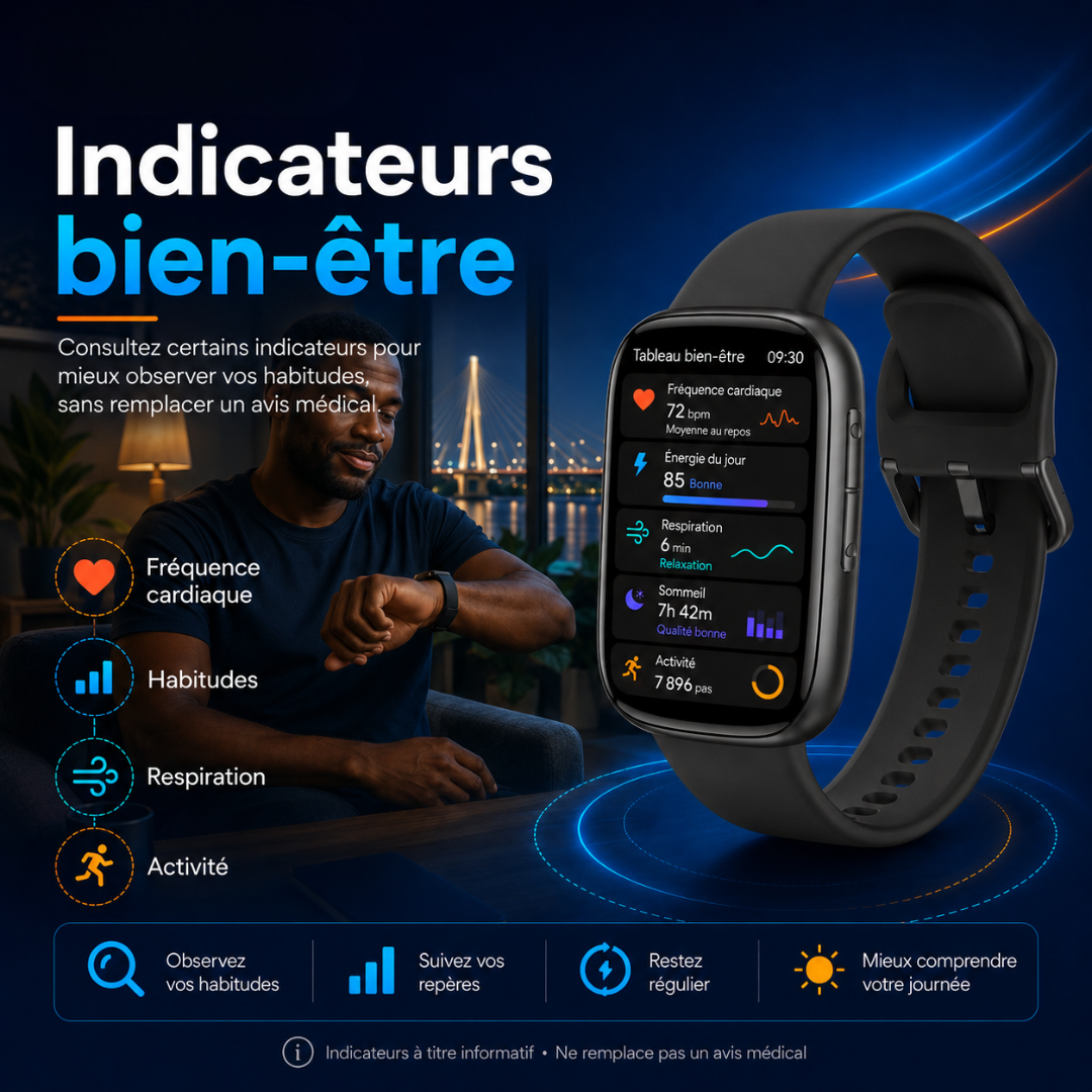Indicateurs bien-être affichés sur une montre connectée AccessTech