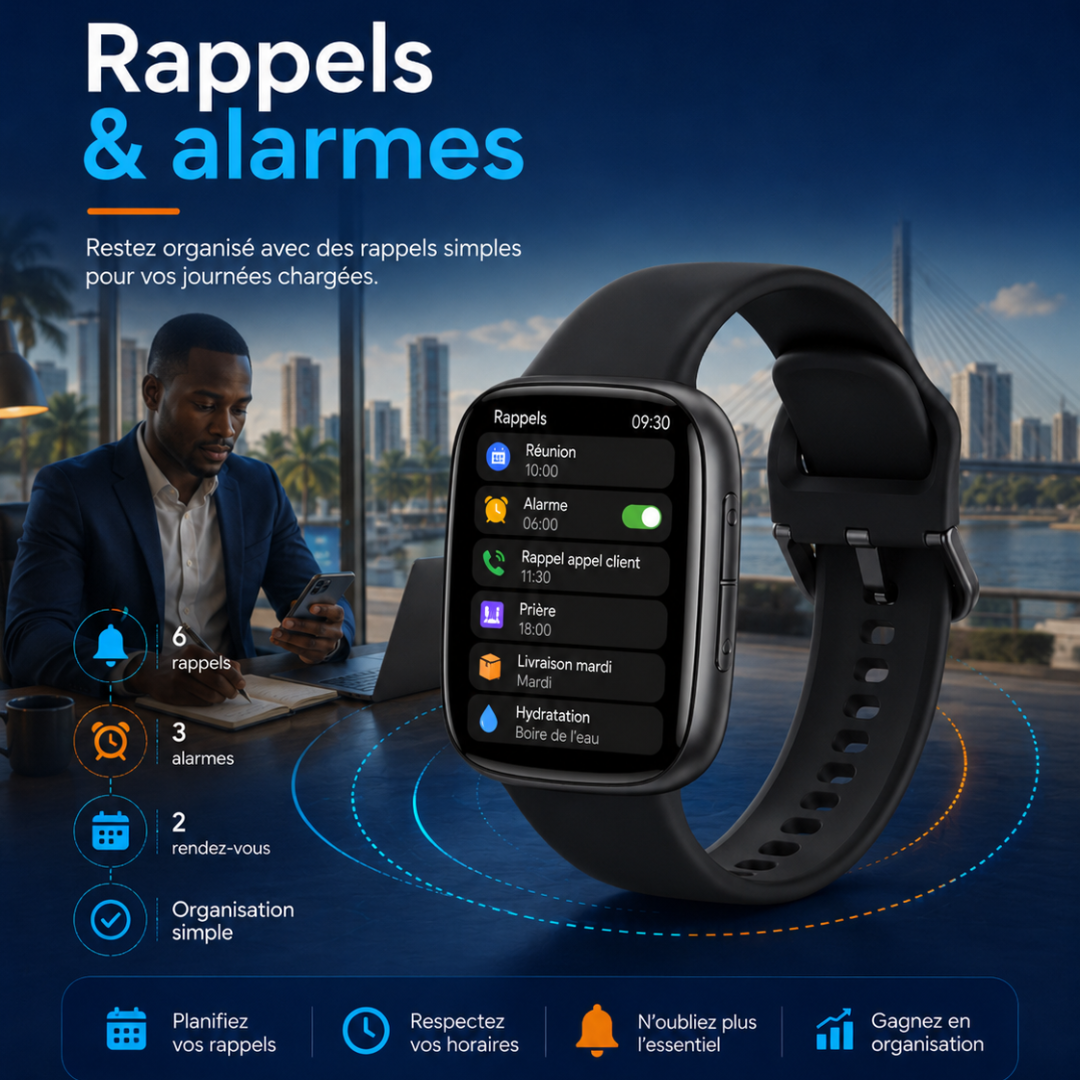 Fonction rappels et alarmes sur la montre connectée AccessTech