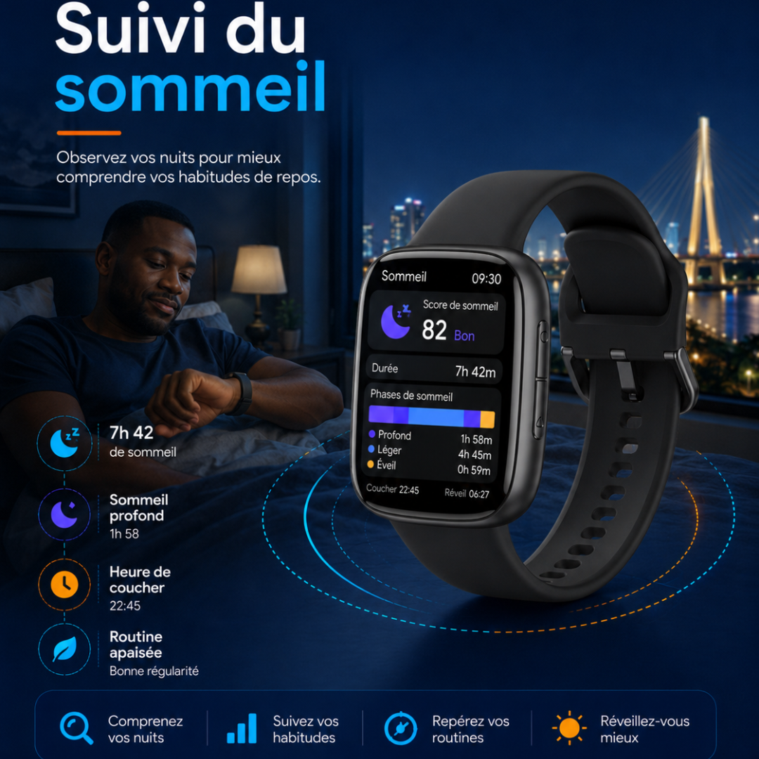 Illustration du suivi du sommeil avec la montre connectée AccessTech